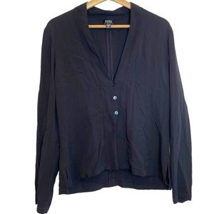 Eileen Fisher sustainable brand black lightweight long sleeve v neck blouse